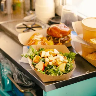 Grilled cheese, burger combo and seasonal salad