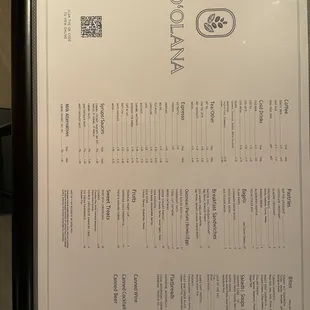 Menu with a large set of offerings and super friendly staff.