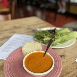 Tomato soup and spicy chicken wrap September 2024