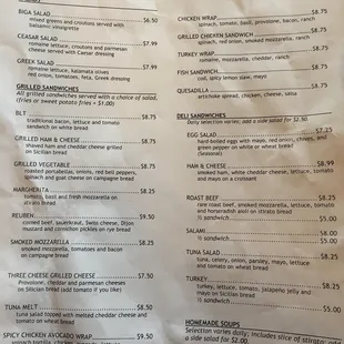 Lunch menu