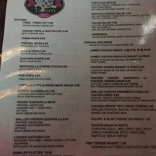 Menu for Turtle Creek Tavern