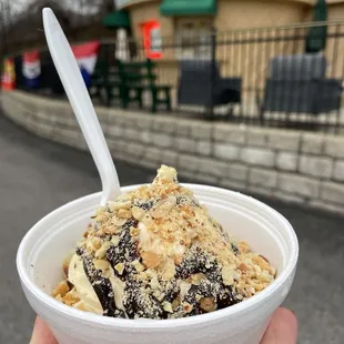 Small hot fudge sundae with nuts