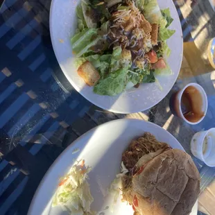 Pulled pork sandwich and side salad. I had already eaten the coleslaw.