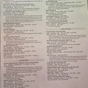 Beer menu