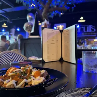 Patatas Bravas and the cool light tree in the main dining area