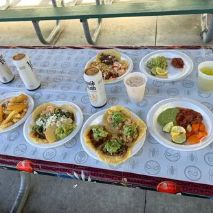Our guests enjoying Turys tacos, fries, jalapeños poppers, bomb guac, salsas, and aguas frescas horchata &amp; cucumber lime!! The bestest!!