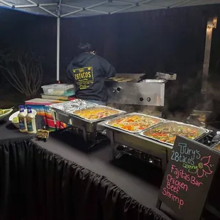 Fajitas buffet chicken, beef and shrimp with homemade tortillas.