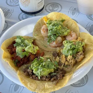 Tacos - Chicken, asada, pastor and shrimp with bomb guac and freshly made tortillas!