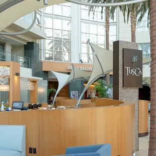 a view of the lobby of a hotel