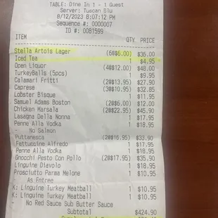 Copy of receipt see $4.95 ice tea and &quot;Supplemental Fee&quot; of $20.40 aka credit card fee.