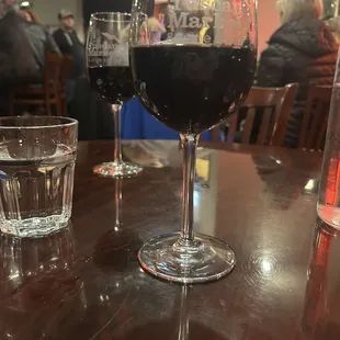 two glasses of wine on a table