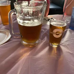Pitchers of beer on tap