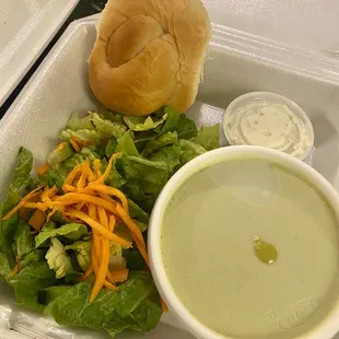 Soup and salad to go.