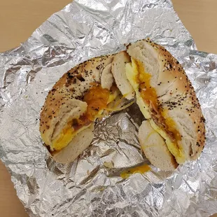 Everything bagel with bacon, egg n cheese.  #4.