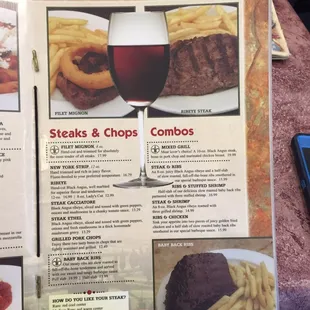 Steak menu