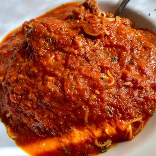 Angel hair with meat sauce