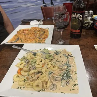 Chicken Genova with creamy tortellini pasta the white dish.