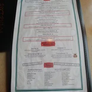 Back menu page where their pastas are listed.