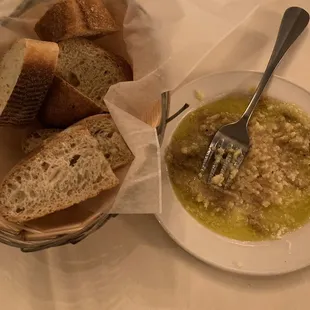 Complimentary bread with fresh garlic and oil