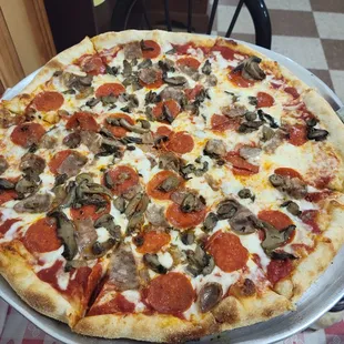 Large Thin Pepperoni, sausage and mushroom