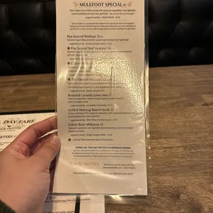 Dinner menu