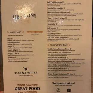 Cocktail menu