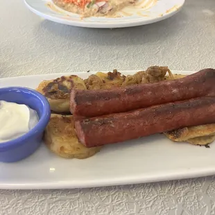 Cheese and potato pierogis with kielbasa