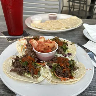 Beef brisket tacos with Kimchi