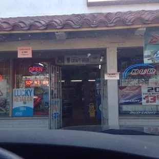 the front of a liquor store