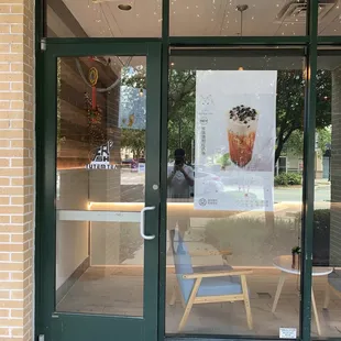 the entrance to a cafe