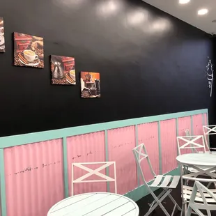 tables and chairs in a coffee shop