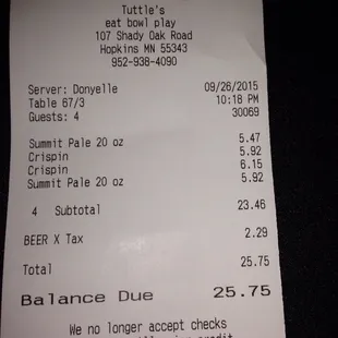 Two prices for two identical rounds because apparently drink prices go up when there's a band on the stage!