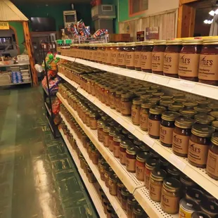 jars of jam on shelves