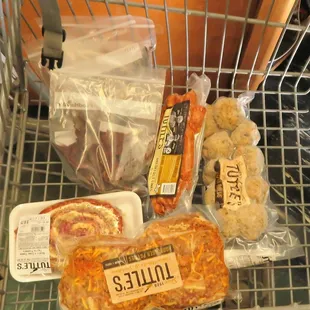 a shopping cart full of food