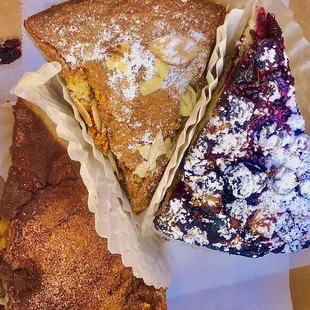apple coffee cake, almond cake and berry lemon cake