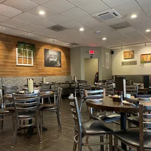 tables and chairs in a restaurant