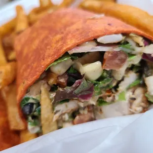 Southwest chicken wrap with fries
