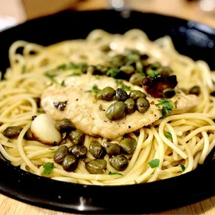 Got Chicken Piccata again. LOVE LOVE LOVE Gourmet Italian salt packed capers &amp; al dente spegetti WOWZA! Feeling so spoiled :)...