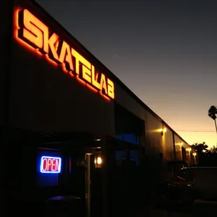 a neon sign for a business