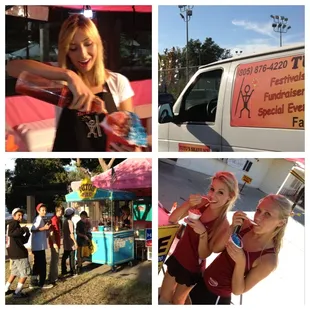 a collage of photos of a woman eating food