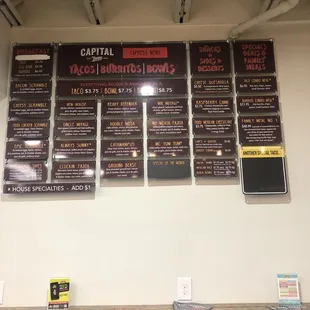 menus on the wall