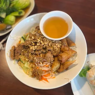 Bun-Grilled Pork and Egg Roll Vermicelli with fish sauce and vegetables