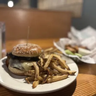 Goldie Burger with Hot Honey Mustard Wings