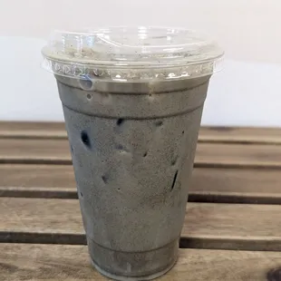 Hojicha with rose syrup (20 oz), $6.75