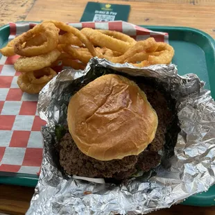 Double burger and onion rings