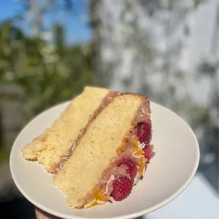 Tres leches cake with rhubarb ($9)