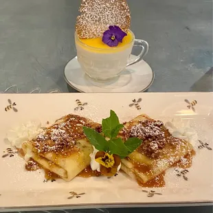 Beehive crepes &amp; orange creamsicle panna cotta
