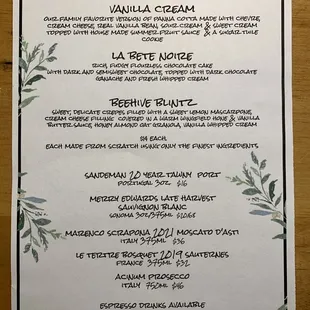 Dessert offerings