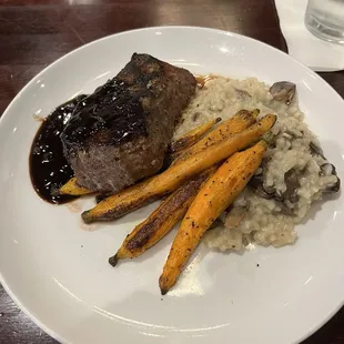 Sirloin, carrots, risotto