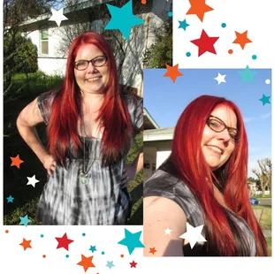 My hair after Jenaveve Kirkland cut and colored it. It's black underneath and you can see it peeking through the layers.